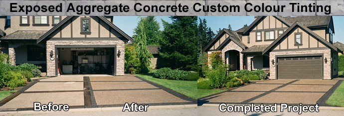 We do custom colour tinting on stamped concrete and concrete driveways, patios, sundecks and staircases